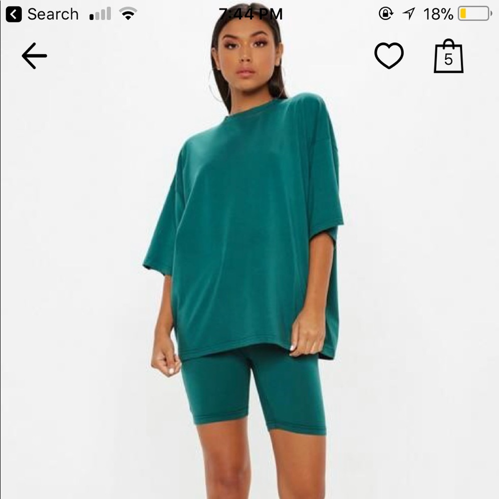 Cotton biker shorts and T-shirt set in Teal